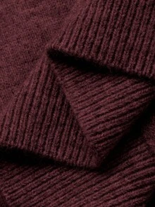 Dazy Plus Große Größen Pullover Sweatshirt für Damen mit Buchstaben-Stickerei und Farbblöcken, Rundhalsausschnitt, Herbst/Winter - Bordeaux - Übersicht 6