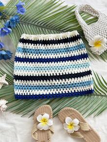 Soleia 女式度假风格红色渐变彩虹条纹紧身迷你裙，适合婚礼季节、海滩、音乐节、夏季波西米亚风钩针针织秋冬 - 彩色 - 查看 2