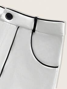 Franclia 女士优雅休闲喇叭裤，撞色滚边设计，适合居家、办公及通勤穿着，秋冬季款 - 白色 - 查看 4