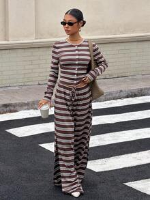 Muchica Bộ đồ dệt kim sọc nhiều màu dành cho nữ - Nhiều màu - Xem 6