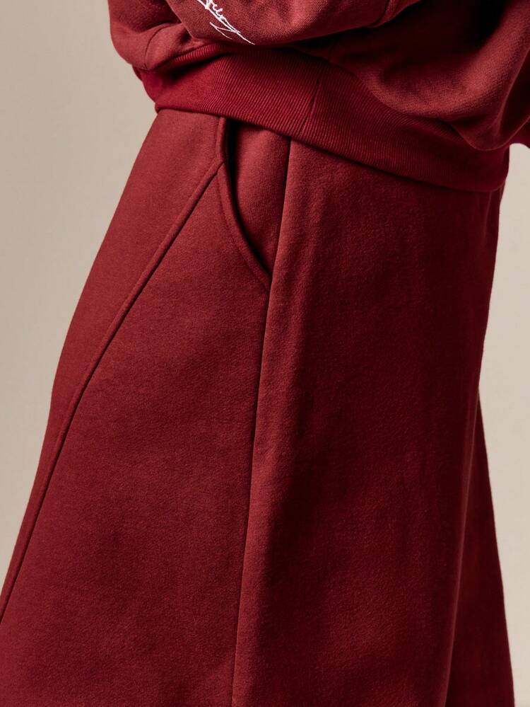 Burgundy Barrel Leg Sweatpants With Seam Detail