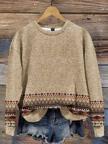 EMERY ROSE Sudadera holgada de cuello redondo con estampado minimalista casual para mujer talla grande, estilo vintage, bordada y estampada, adecuada para principios de otoño - Multicolor - Ver 4