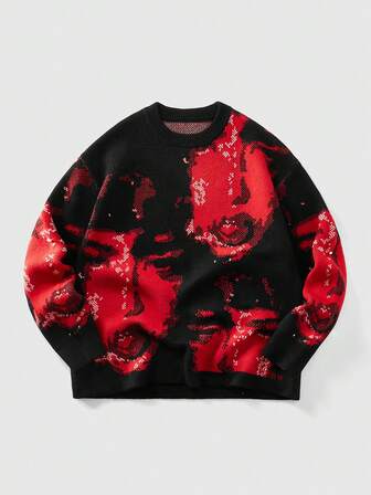 Herren Rundhals Pullover mit einzigartigem dunklen Motiv