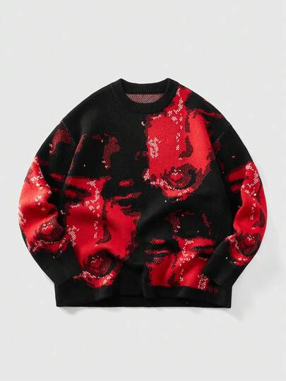 Men's Crew Neck Unique Dark Figure Sweater