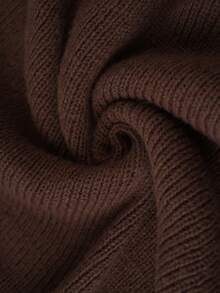 SHEIN PETITE CURVE 大码不对称蝙蝠袖高领长袖毛衣，咖啡色 - 巧克力棕 - 查看 6