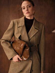 MOTF PREMIUM WOMEN'S WOOL DOUBLE BREASTED COAT, AUTUMN/WINTER - Khaki - View 5