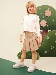 Mini mi Kids' Furry Faux Fur Collar Fabric Suede Beige Slip-On Booties – Warm & Cute Style For Growing Little Dreamers - Beige - View 6