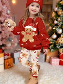 SHEIN 圣诞姜饼蝴蝶结图案卫衣，休闲舒适宽松厚实柔软圆领长袖连帽衫，适合秋季日常穿着、圣诞派对、街头风格、家居