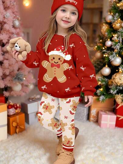 SHEIN 圣诞姜饼蝴蝶结图案卫衣，休闲舒适宽松厚实柔软圆领长袖连帽衫，适合秋季日常穿着、圣诞派对、街头风格、家居