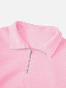SHEIN Teen Girl Zip-Up Comfortable Pink Sweatshirt, Suitable For Autumn/Winter Wear, Autumn/Winter, Tops, Long Sleeve Tops - Pink - View 5