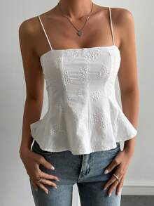 DAZY 女士夏季度假纹理面料休闲吊带背心 - 白色 - 查看 2