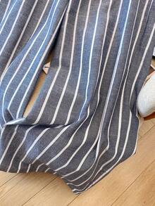 SHEIN Clasi Pantalones casuales sueltos de talla grande con rayas verticales de color contrastante, para verano - Azul Marino - Ver 5