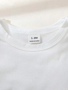 SHEIN 4 chiếc áo thun dài tay cổ tròn màu trắng tinh khiết đơn giản thoải mái cho trẻ sơ sinh, phù hợp cho mùa xuân và mùa thu - trắng - Xem 4