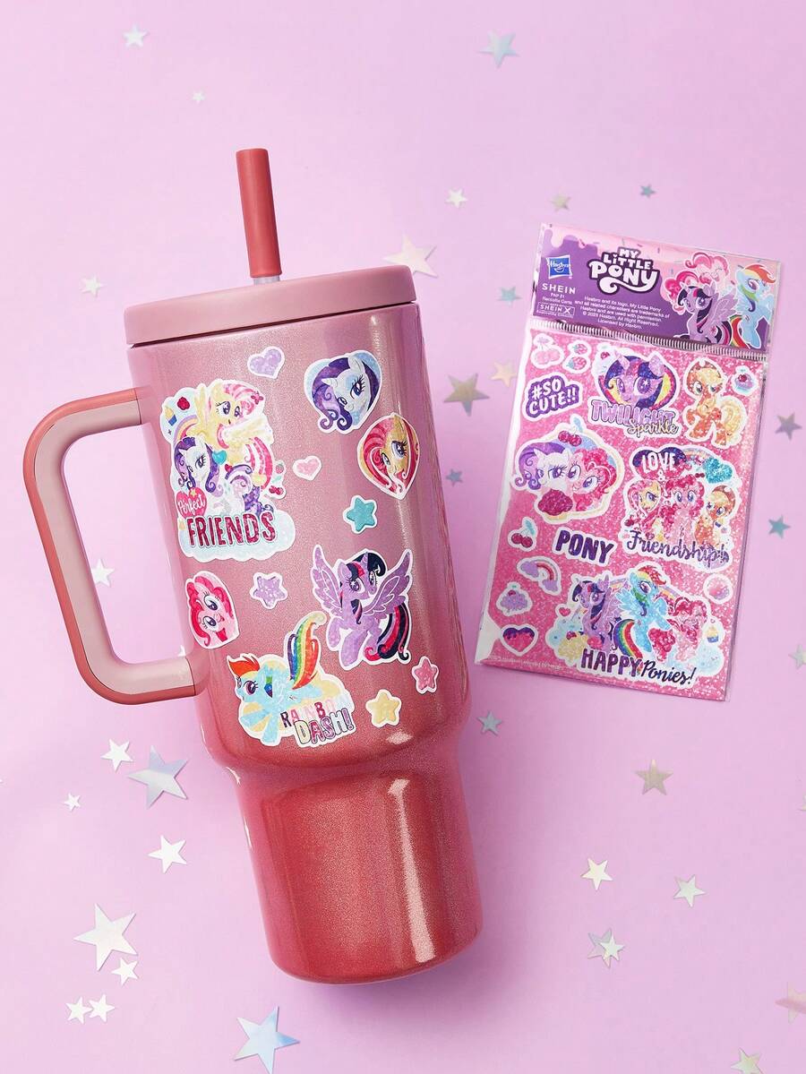 My Little Pony X SHEIN 2张可爱卡通人物贴纸，卡通文具装饰DIY贴纸，激光渐变装饰贴纸 - 彩色 - 查看 1