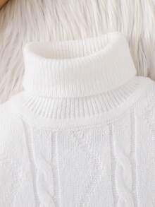 SHEIN 一件男童休闲宽松高领毛衣，适合返校、生日派对、晚宴、婚礼、洗礼、开学典礼、日常穿着、旅行、运动以及秋冬季节穿着。 - 白色 - 查看 3