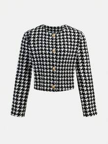 SHEIN 少女休闲简约舒适圆领开衫和半裙套装 - 黑與白 - 查看 8