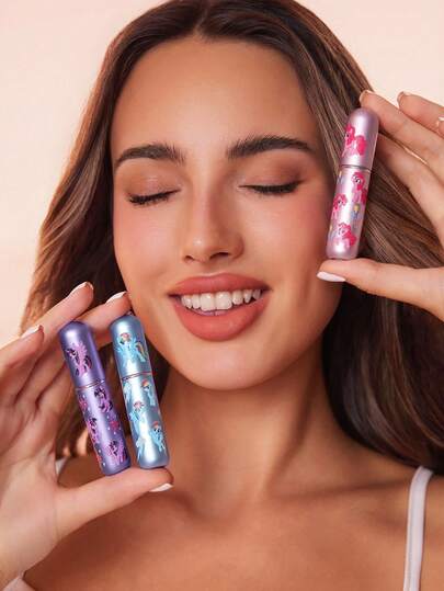 My Little Pony X SHEIN 5 ml/0,2 oz godisfärgad påfyllningsbar parfymsprayflaska med bottenfyllning, självpumpande typ, återanvändbar doftflaska, mini bärbar kosmetikaflaska, vätskefyllningsflaska, med synligt fönster, bärbar för resor och flyg, söt, Twilight Sparkle & Pinkie Pie & Rainbow Dash, lila & rosa & blå, presentidéer