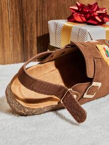 Mini mi Kids' Gingerbread Man & Christmas Tree Decor Suede Brown Clogs With Adjustable Hook-And-Loop Back Strap – Sweet, Cozy & Holiday-Perfect. - Brown - View 4