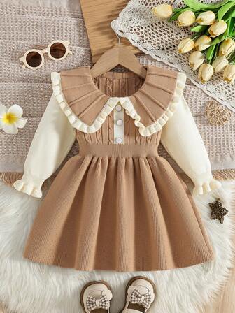 Souflis Souflis Stickad tröja med blommig krage för babyflickor, mjuk och mångsidig långärmad tröja i prinsessstil, lämplig för höst-/vinterhelger