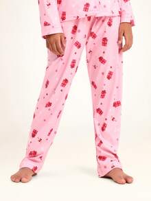 SUMWON Girls Pajama Set Long Sleeve Button Down Christmas Holiday Gift Present Print Sleepwear Winter For Casual And Vacation - Pink - View 4