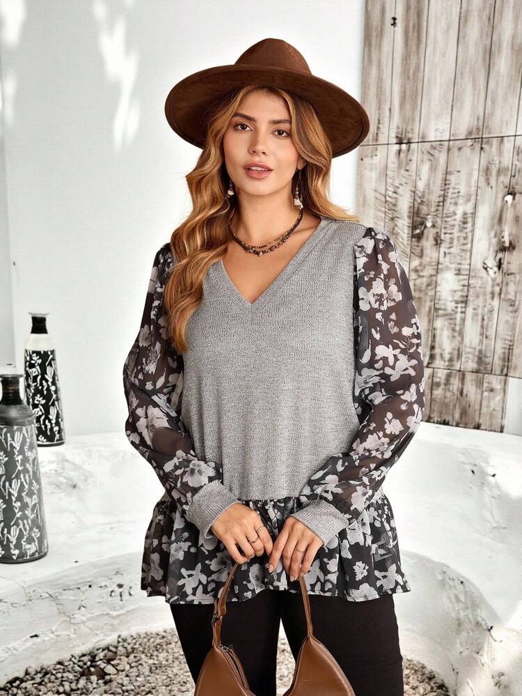 Plus Size Women Casual Leopard Print Patchwork Top, Autumn Winter Cozy Fall And Winter Casual Top Country Concert