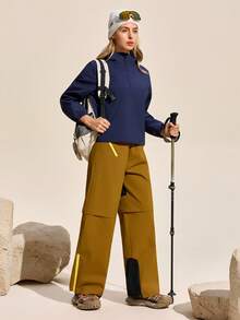 Exploreva Giacca da pioggia con chiusura lampo e cappuccio, casual e sportiva da donna per uso all'aperto - Blu Navy - Visualizzare 4