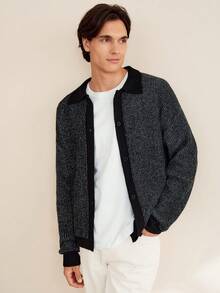 RONVEXI 男士休闲撞色滚边开衫，秋冬季长袖上衣 - 彩色 - 查看 4