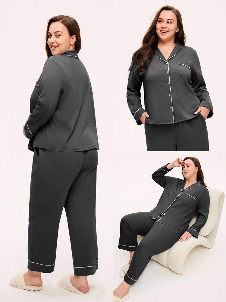 Jesienna i zimowa damska plus-size ślubna niezbędna miękka 100% czysta bawełna ciemnozielona piżama podstawowy szalowy kołnierz długi damski zestaw piżamowy komplet wypoczynkowy dla kobiet spodnie z kieszeniami bielizna ślubna bawełniana piżama