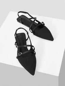 MOTF PREMIUM Giày bệt mũi nhọn có khóa cài quai hậu - màu đen - Xem 9