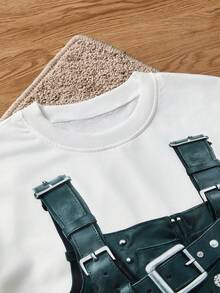 SWAVVY Áo thun nam cổ tròn tay ngắn, size chuẩn, màu trắng, in họa tiết phía trước, mùa hè - trắng - Xem 3