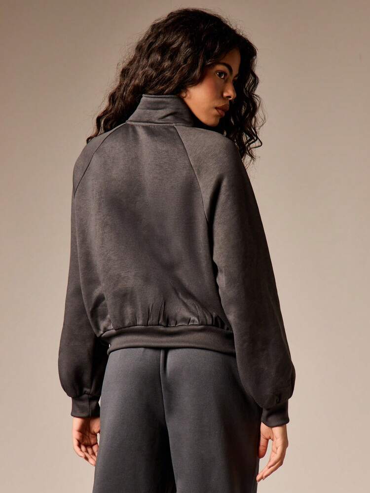 AiiRZ Funnel Neck Zip Up Sweatshirt For Women With Ribbed Cuffs And Hem