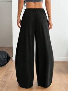 Coolane Quần ống rộng màu xanh lá cây viền cong, quần kaki nhung kẻ, quần túi hộp, quần dài nữ ... - màu đen - Xem 5