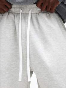 SUMWON Relaxed Drawstring Sweatpants Heather Joggers Casual Lounge Pants Comfortable Elastic Waist Cotton Blend Bottoms, Men Grey Flared Sweatpants, Men Sweat Pants Drawstring, Flare Sweat Pants Plain - Grey - View 2