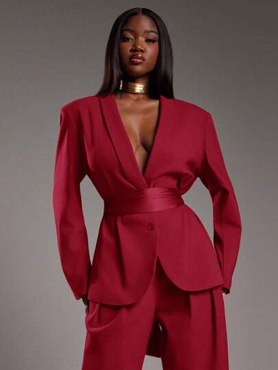 NYA SZN Lydia Jacket Blazer Oversized Button Up Plunge Neck Modest Old Money Business Casual Everyday Casual Vintage Church Office Teacher Back To School Fall Winter Suitable For Commuting Outfits For Women