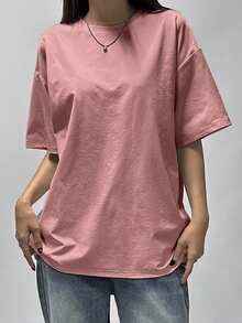 DAZY Women's Casual Versatile Solid Color Short Sleeve T-Shirt,Back To School Clothes - Pink - View 2