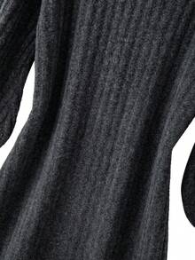 EMERY ROSE 加大码V领灯笼袖纽扣设计针织毛衣连衣裙，舒适优雅