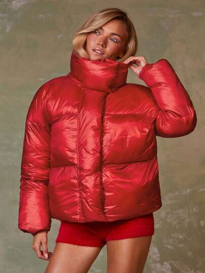 Athîral Veste d'hiver décontractée ample à manches longues et zip pour femmes, couleur unie