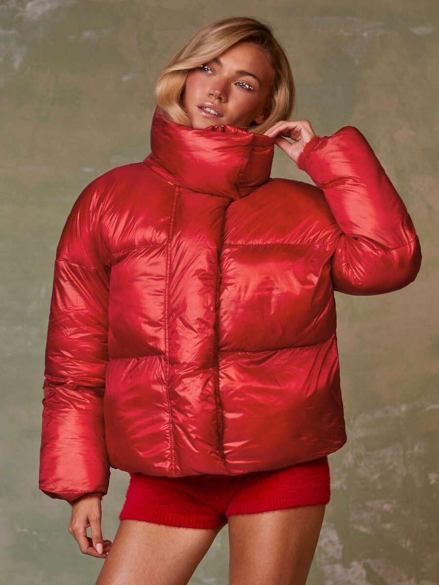 Athîral New Winter Windproof, Glossy, Thickened Down Jacket For Women; Women's Winter Coat; Red Down Jacket; Suitable For Skiing And Outdoor Activities; Quilted Down Jacket; Warm Winter Down Coat.