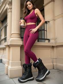 Innovista Conjunto de entrenamiento sin costuras de color rojo bronceado, con alto soporte, secado rápido, ropa deportiva diaria, yoga, entrenamiento HIIT, de oficina al gimnasio, mallas, ropa deportiva de otoño, sujetador, pantalones de compresión, control del abdomen, figura favorecedora, cardio, running, ejercicio al aire libre, saludable, listo para TT, Reel de IG, OOTD, conjunto de fitness de mamá trabajadora de 2 piezas, equipo de rendimiento atlético