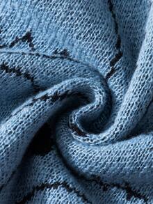 Manfinity Hypemode Men's Cartoon Shark Pattern Crew Neck Long Sleeve Casual Sweater, Autumn/Winter Shark Clothes Men Long Sleeve Knit - Blue - View 5