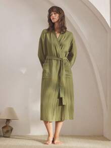 Ocili 舒适棉质柔软睡袍，女士睡衣，温暖舒适，秋冬季佳选 - 墨綠色 - 查看 6