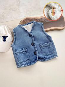 Vintaside Kids 男童百搭休闲韩版绗缝牛仔背心外套，秋冬款