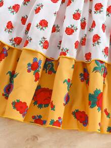 Teen Girl White Cute Summer Vacation Casual 2 Piece Set,Letter Print Short Sleeve T-Shirt Paired With Colorful Rose Cake Maxi Skirt Outfit For Girls - Multicolor - View 7