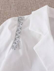 SHEIN Teenager Suit Set, Handmade Crystal Decor White Suit Set For Teens, Elegant Daily Commute - White - View 7