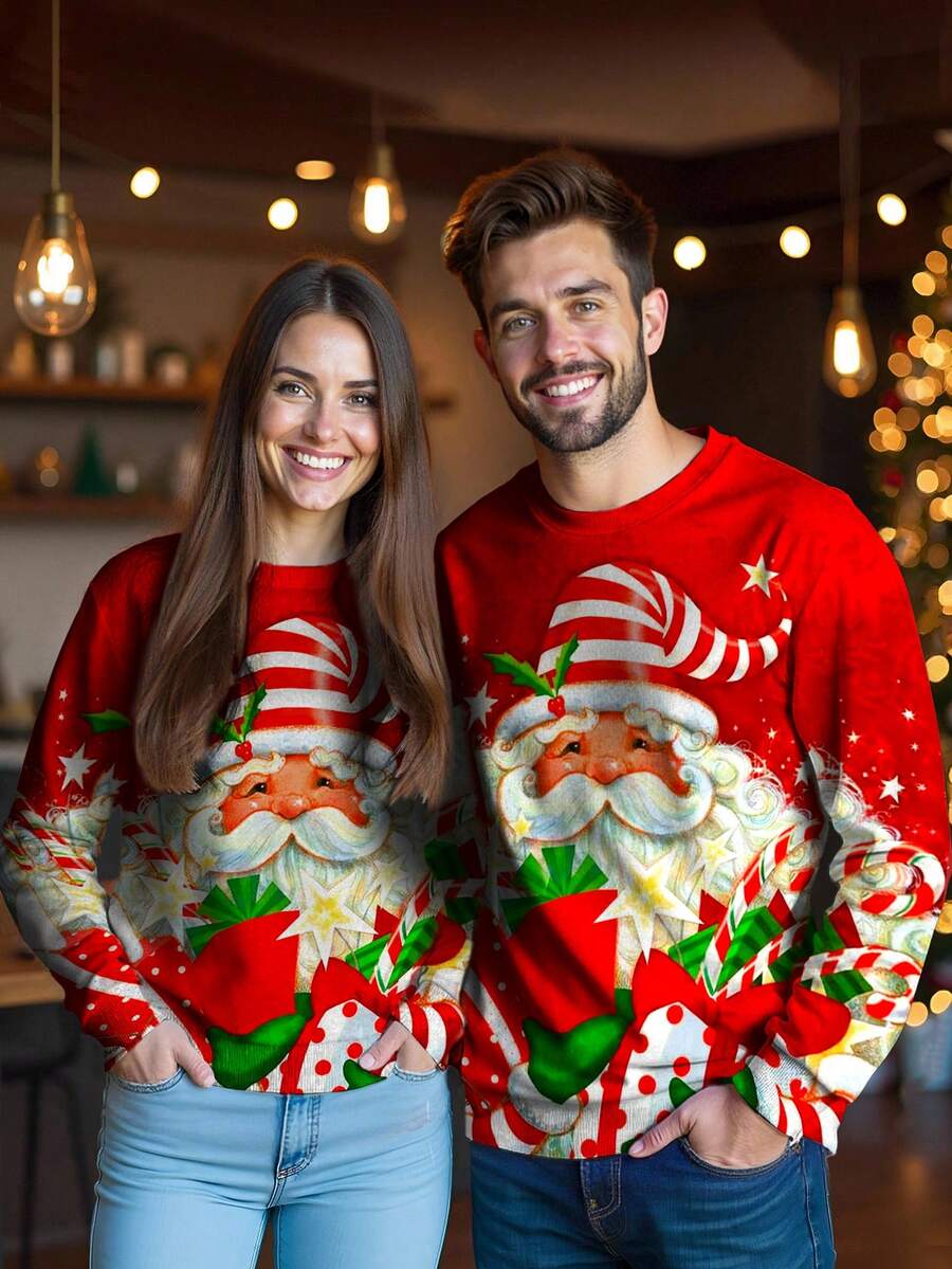 Manfinity Homme Men's Cute Santa Claus Red Pullover Sweatshirt Christmas Sweatshirt For Men - Multicolor - View 1