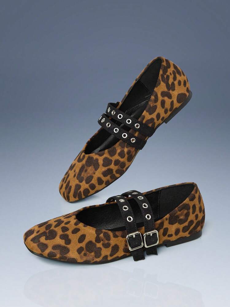 CUCCOO GRLICON Women's Leopard Print Buckle Design Fashion Casual Slip-On Shoes, Suitable For Christmas, Thanksgiving, New Year Party Outfits