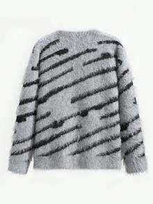 Manfinity Hypemode Cardigan Rajut Kasual Lengan Panjang Bergaris Kancing Tunggal untuk Pria, Cardigan Sweater Grunge Musim Gugur/Dingin Motif Zebra untuk Pria - Grey - View 2