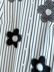 SHEIN LUNE Abito camicia da donna taglie forti con stampa floreale, strisce e strass