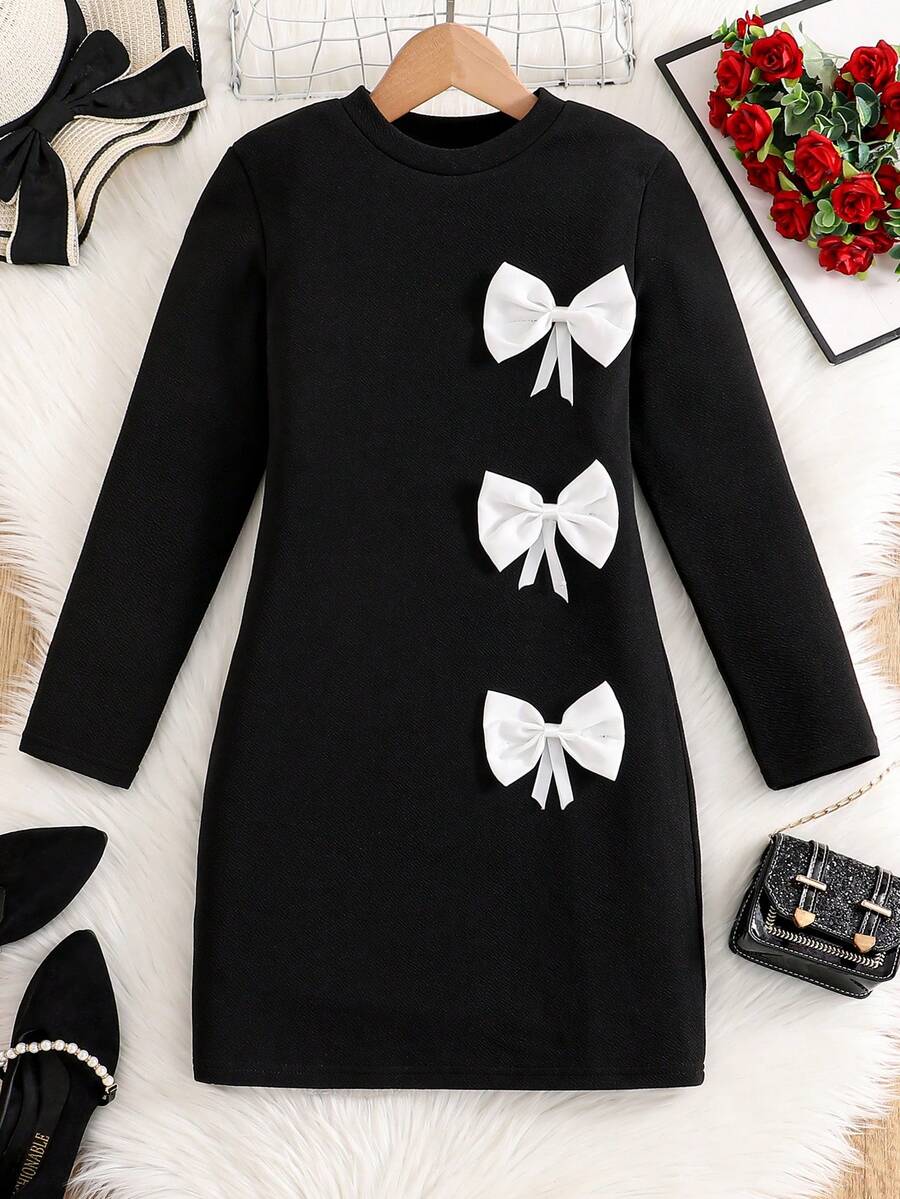 Sparklyn Tween GirlsBlack Sweet & Fashionable Long Sleeve Dress - Black - View 1