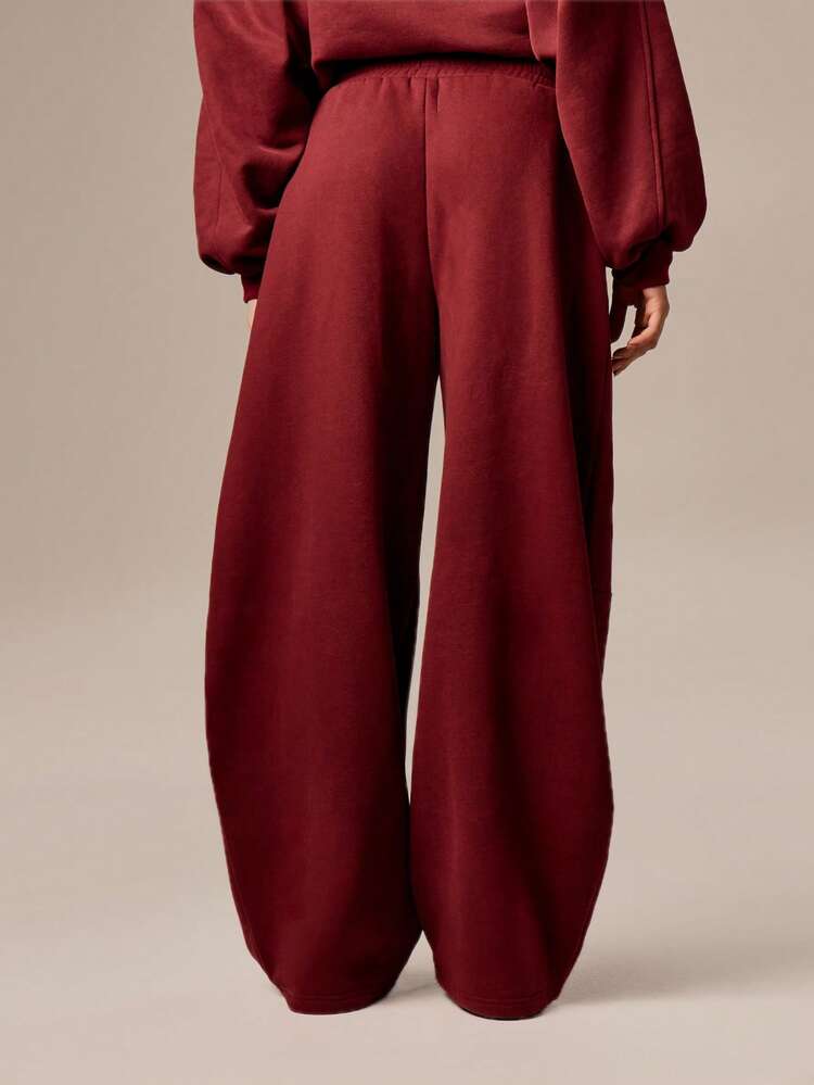 Burgundy Barrel Leg Sweatpants With Seam Detail